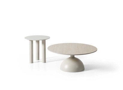 Set aus zwei Couchtischen mit runden Tischplatten und Sockeln