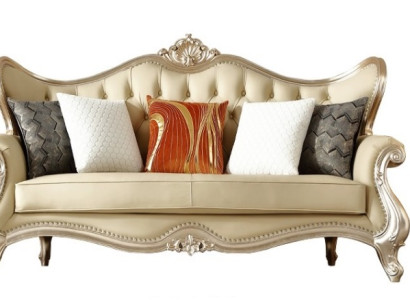 Designer Ledersofa Beige Klassische Dreisitzer Couch Stilvolle Sofas