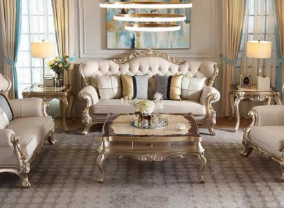 Klassische Chestefield Wohnzimmer Garnitur 3-Sitzer Sessel Tische