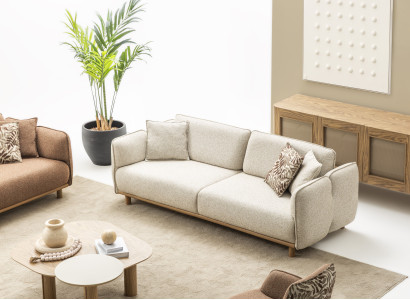 Elegantes 3-tlg. Wohnzimmer-Set 4-Sitzer Sofa mit Couchtisch & Beistelltisch