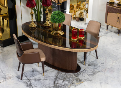 Moderne Braune Essgruppe Designer Esszimmer Garnitur Tisch 4x Stühle