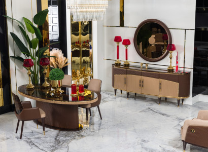 Luxuriöse Esszimmer Möbel Designer Esstisch 4x Stühle Holz Sideboard