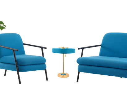 Stilvolles Blaues Sofa Set Designer Polstercouch 2x Textilsessel