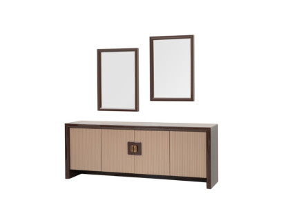 Elegantes Braunes Sideboard Designer Spiegel Luxuriöse Anrichte 2tlg