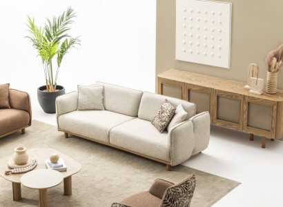 Wohnzimmer-Set: 4-Sitzer Sofa mit Couchtisch, Beistelltisch & Konsole