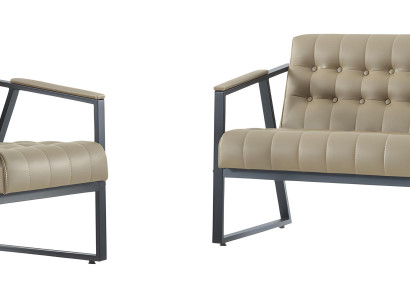 Moderne Beige Sitzgarnitur Edler 3-Sitzer 2x Ledersessel Sitz-Set