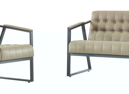 Beige Chesterfield Sitzgarnitur Designer 2-Sitzer 2x Ledersessel