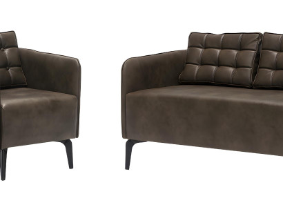 Braune Ledergarnitur Stilvoller 2-Sitzer 2x Wohnzimmer Lehnsessel