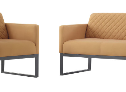 Oranges Sitz-Set Stilvoller Polster 2-Sitzer 2x Sessel Metallfüße