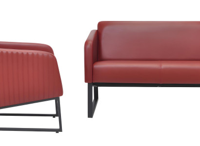 Designer Rote Wohnzimmer Sofagarnitur 2-Sitzer 2x Ledersessel 3tlg