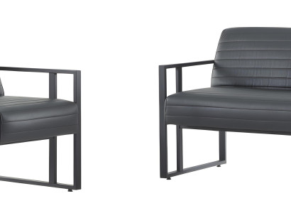 Moderne Schwarze Sitzgarnitur Leder Zweisitzer Sessel Metallgestell