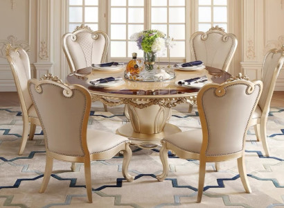 Luxuriöse Klassische Küchengarnitur Esstisch 6x Lederstühle 7tlg