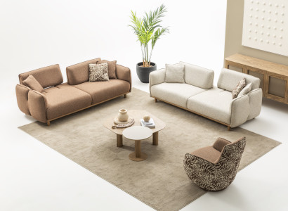 Modernes Wohnzimmer: 2x 4-Sitzer Sofa, Sessel, Couch- & Beistelltisch