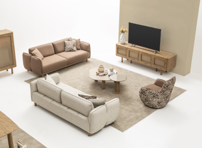 Elegantes Set: 2x4-Sitzer Sofa, Sessel, Couchtisch, Beistelltisch & Lowboard