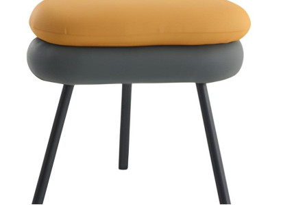 Grau-Gelber Polsterhocker Designer Metallfüße Textil Sitzhocker