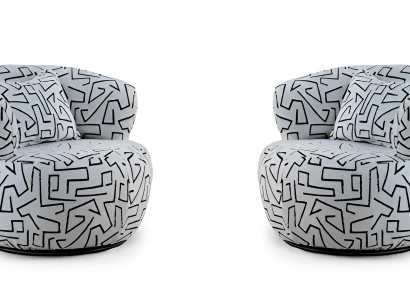 Grauer Stoffsessel Sesselgarnitur Runder Sessel Designersessel Polstermöbel