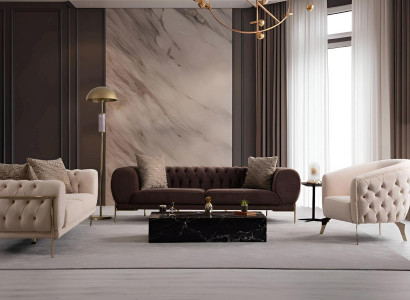 Elegantes Sofa-Set Designer Chesterfield Couchen Textil 3-Sitzer