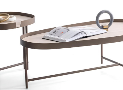 Exklusiver Halbrunder Couchtisch Designer Holz Beistelltisch