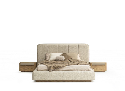 Stilvoller Modernes Schlafzimmer-Set: Bett Beige mit 2 Nachttischen