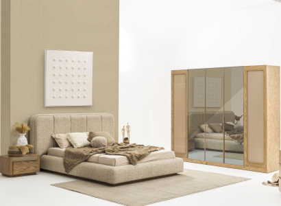 Stilvolles Schlafzimmer-Set: Bett, Nachttische & Schrank in Beige