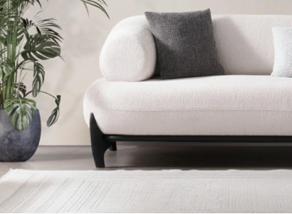 Weißes modernes Wohnzimmer-Set Stoff 3-Sitzer-Sofa weicher Sessel 2 tlg