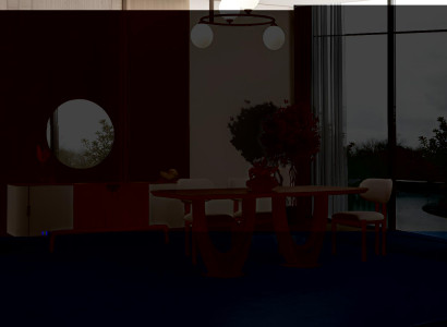 Braunes Esszimmer-Set Holztisch gepolsterte Stühle moderne Sideboard