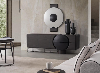 Moderne schwarze Kommode mit Spiegel Designer Möbel fürs Wohnzimmer