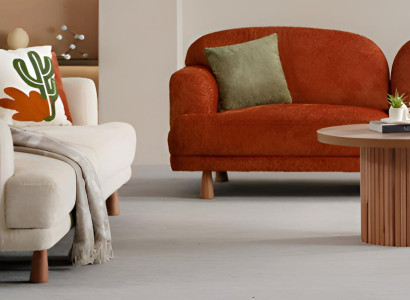 Bequeme Zweifarbige Sofagarnitur Oranger 3-Sitzer Beiges Polstersofa