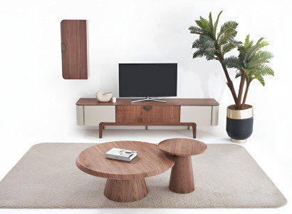 Modernes braunes Wohnzimmer-Set Holzsideboard Couchtisch Beistelltisch Regal