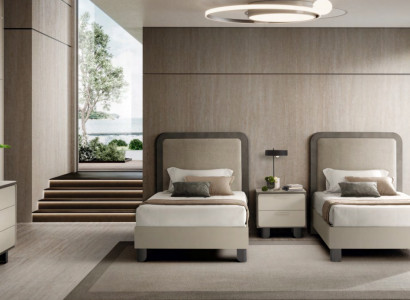 Elegante Schlafzimmer Einrichtung Polster Einzelbetten 2x Kommoden