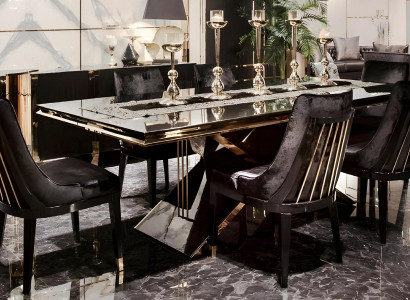 Schwarz-Goldene Esszimmer Garnitur Designer Küchentisch 4x Stühle