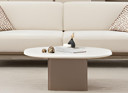 Luxuriöses Wohnzimmer-Set in Weiß – 3-Sitzer Sofa und Runder Couchtisch