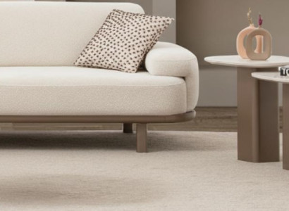 Weißes Wohnzimmer-Set – 3-Sitzer-Sofa, Polstersessel und Runde Beistelltische