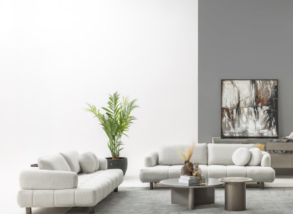 Modernes Wohnzimmer Set 2x 4 Sitzer Couchtisch Beistelltisch