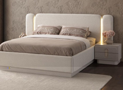 Beige Schlafzimmergarnitur Designer Polsterbett 2x Nachttische 3tlg