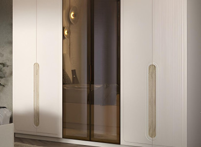 Moderner Beiger Kleiderschrank Garderobenschrank Edler Glasschrank