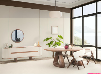 Braunes Esszimmer-Set Holztisch Designer Stühle Sideboard Möbel