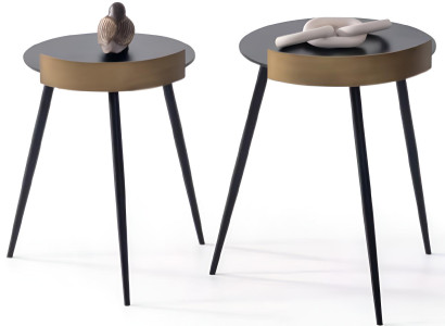 Designer Beistelltische mit goldener Umrandung und schwarzer Platte