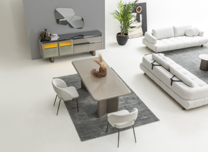 Modernes Wohnzimmer-Set mit Sofas Esstisch Stühlen und Spiegel