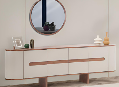 Beiges Holz Sideboard Moderne Wohnzimmer Möbel Exklusiver Spiegel