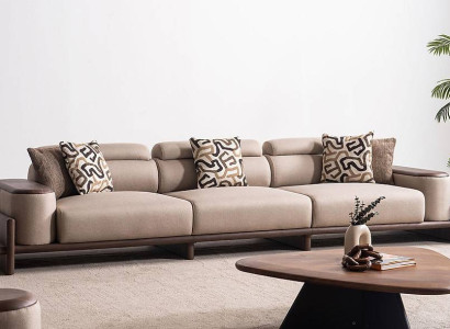 Moderner 4-Sitzer Wohnzimmer Designsofa Polstercouch Holzgestell