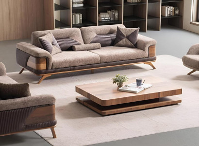Luxuriöses 3-Sitzer Sofa mit einzigartigem Design und natürlichem Holz