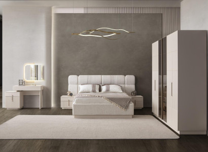 Beige Schlafzimmer Garnitur Edles Bett Holzschrank Schminktisch