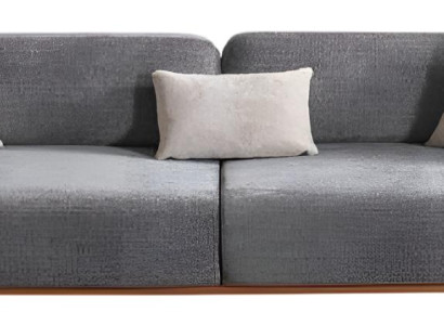 Stilvolles 3-Sitzer Sofa in Grau mit eleganten Holzarmlehnen
