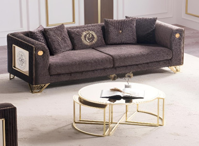 Luxuriöses braunes 3-Sitzer-Sofa mit goldenen Akzenten