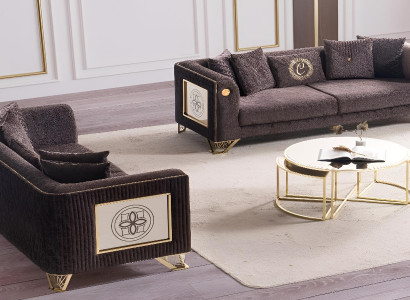 Luxuriöse Braune 3-Sitzer Garnitur Stilvolle Textil Sofagarnitur