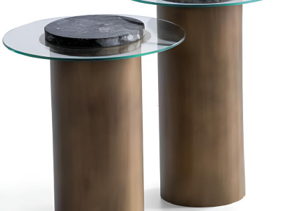 Luxuriöses 2er-Set Beistelltische mit Glasplatte und Marmor