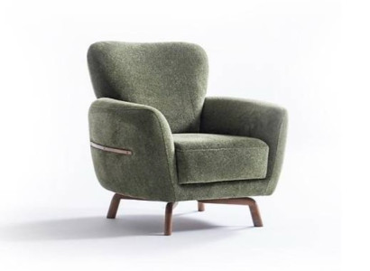 Luxuriöser Grüner Polstersessel Wohnzimmer Loungesessel Holzfüße