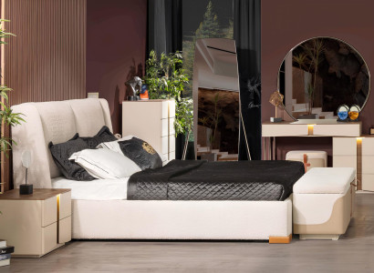 Luxuriöses Schlafzimmer-Set Designer Bett Schminktisch Hocker Bank