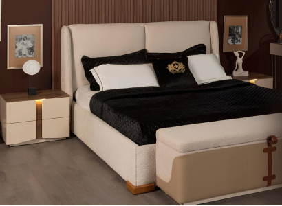 Elegante Beige Schlafzimmer Garnitur Edles Bett 2x Nachttische Bank